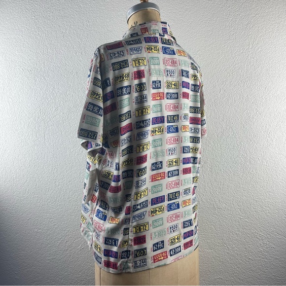 Vintage l 90s L Liz Claiborne Novelty USA State License Plates Loop Collar Shirt - Picture 5 of 14